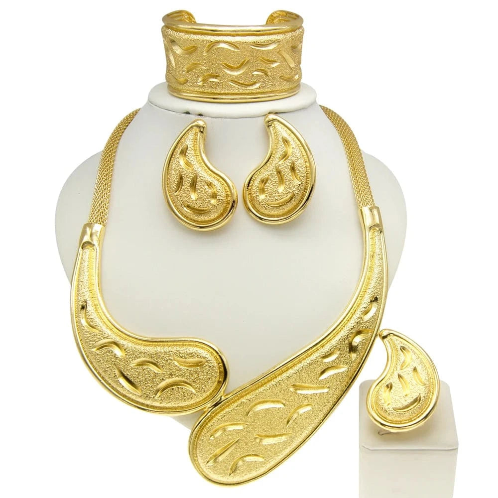 Zhuerrui Snake Necklace Brazilian Gold Jewelry Set Big Bangle Earrings Fashion Jewelry Dubai Ladies Wedding Jewelry Sets H00188