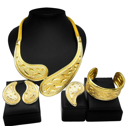 Zhuerrui Snake Necklace Brazilian Gold Jewelry Set Big Bangle Earrings Fashion Jewelry Dubai Ladies Wedding Jewelry Sets H00188
