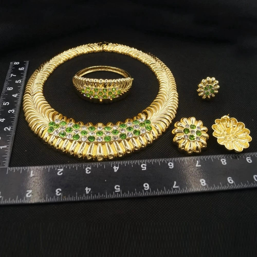 Zhuerrui Wedding Nridal Green Crystal Jewelry Set 24K Brazilian Gold Plated Jewelry Sets Large Necklace Nigerian Jewelry H0090