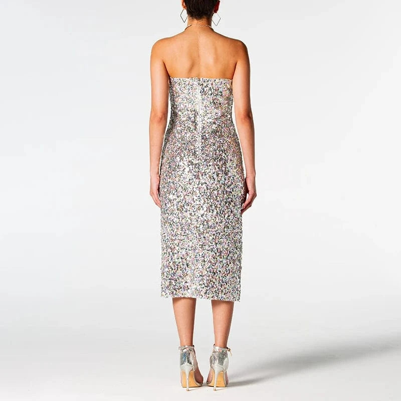 Zhuofei 2024 Luxury Sequins Strapless Dress Evening Formal Silver Dresses For Women Elegant