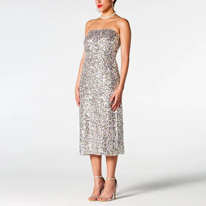 Zhuofei 2024 Luxury Sequins Strapless Dress Evening Formal Silver Dresses For Women Elegant