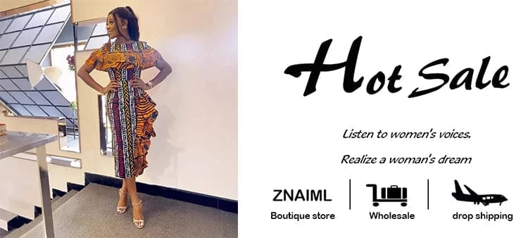 Znaiml African Festival Print Dresses Elegant Women Summer Short Sleeve Ruffles Bodycon Midi Dress Fashion Vacation Party Robe