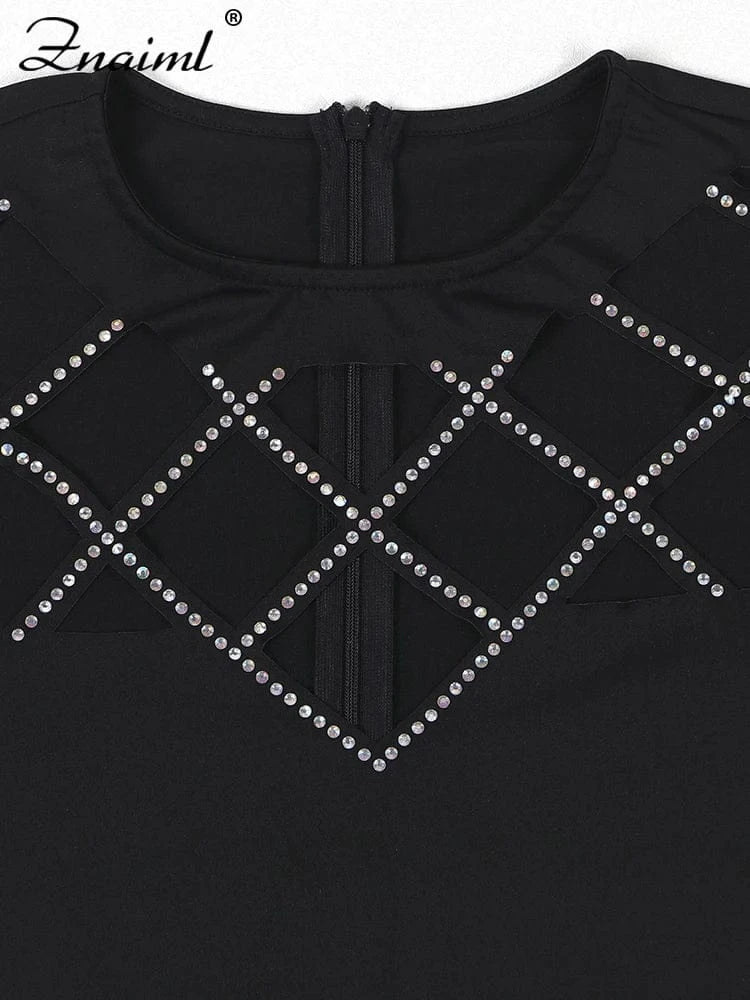 Znaiml Elegant Festival Indie Folk Diamonds Patchwork Hollow Out Long Sleeve Dress Women O-neck Evening African Vacation Vestido
