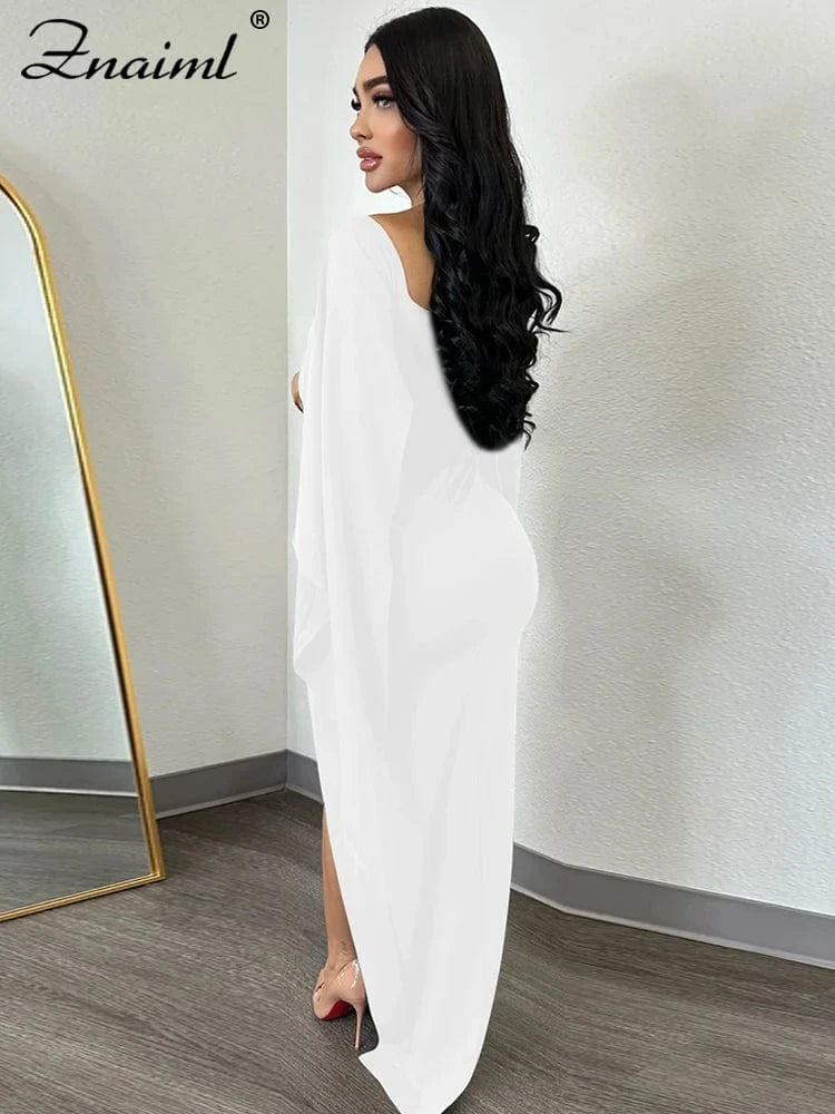 Znaiml Elegant Flare Sleeve Celebrity Nightclub Maxi Long Dresses for Women Sexy High Split Evening Party Prom Birthday Vestidos