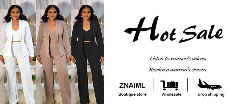 Znaiml Elegant Office Lady Pearl Patchwork 3 Pieces Set Woman‘s Long Sleeves Coat + Vest + Straight Pants Work Matching Outfits