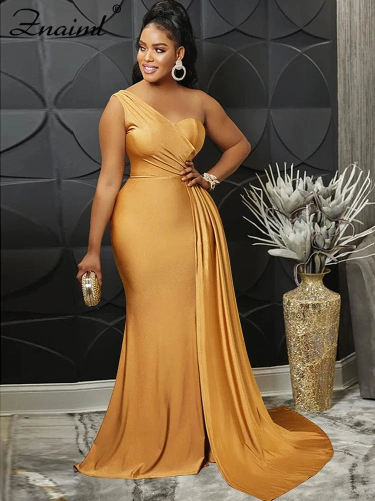 Znaiml Elegant Ribbon One Shoulder Wedding Guest Dinner Dress Women Sexy Party Nightclub Formal Occasion Evening Birthday Robe