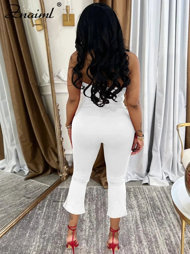 Znaiml Elegant Sleeveless Halter Crop Top and Pants Set Women 2 Pieces Outfits Sexy Night Club Birthday New In Matching Suits