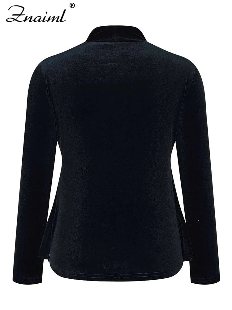 Znaiml Elegant Velvet Long Sleeve Square Neck Pullover T-Shirts Women's Sequin Patchwork Blousers Top Sexy Night Club Outfits