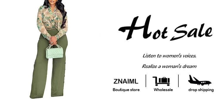 Znaiml Elegant Women's Pants Set Long Sleeve Print Shirt and Wide Leg Pant Autumn Two 2 Piece Sets Streetwear 2PC OL Outfits New