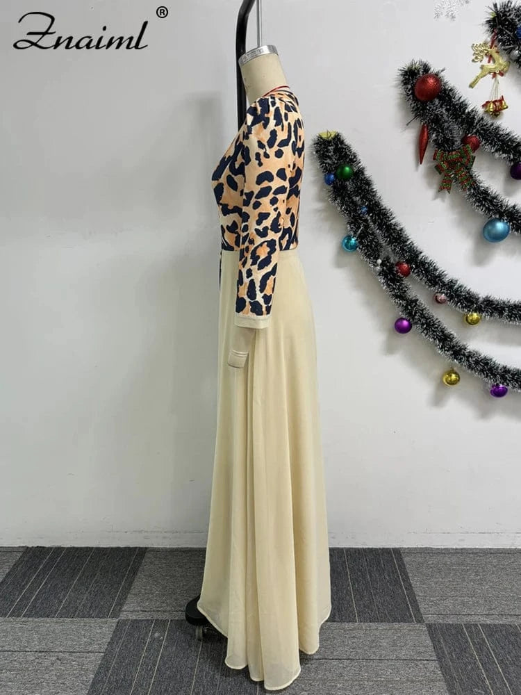 Znaiml Fashion Dashiki Ladies Traditional African Clothing Women Elegant Leopard Print Long Sleeve Front Split Dresses Birthday