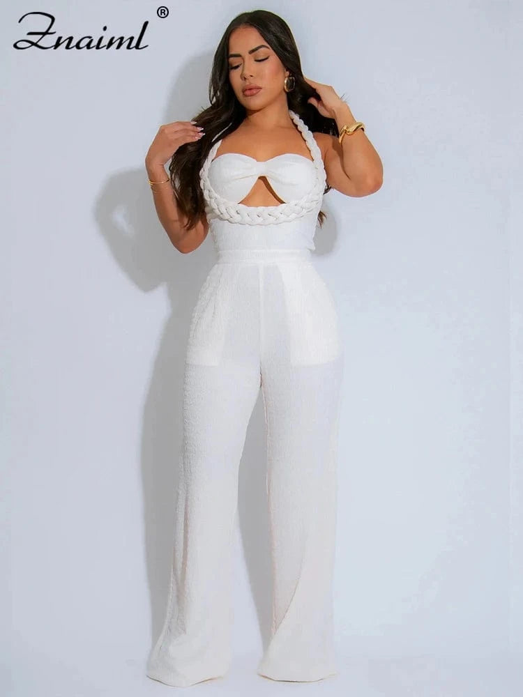 Znaiml Fashion Green Women Jumpsuits Summer Sleeveless Bandage Wide Leg Pants Loose Streetwear One Pieces Rempers Overalls 2025
