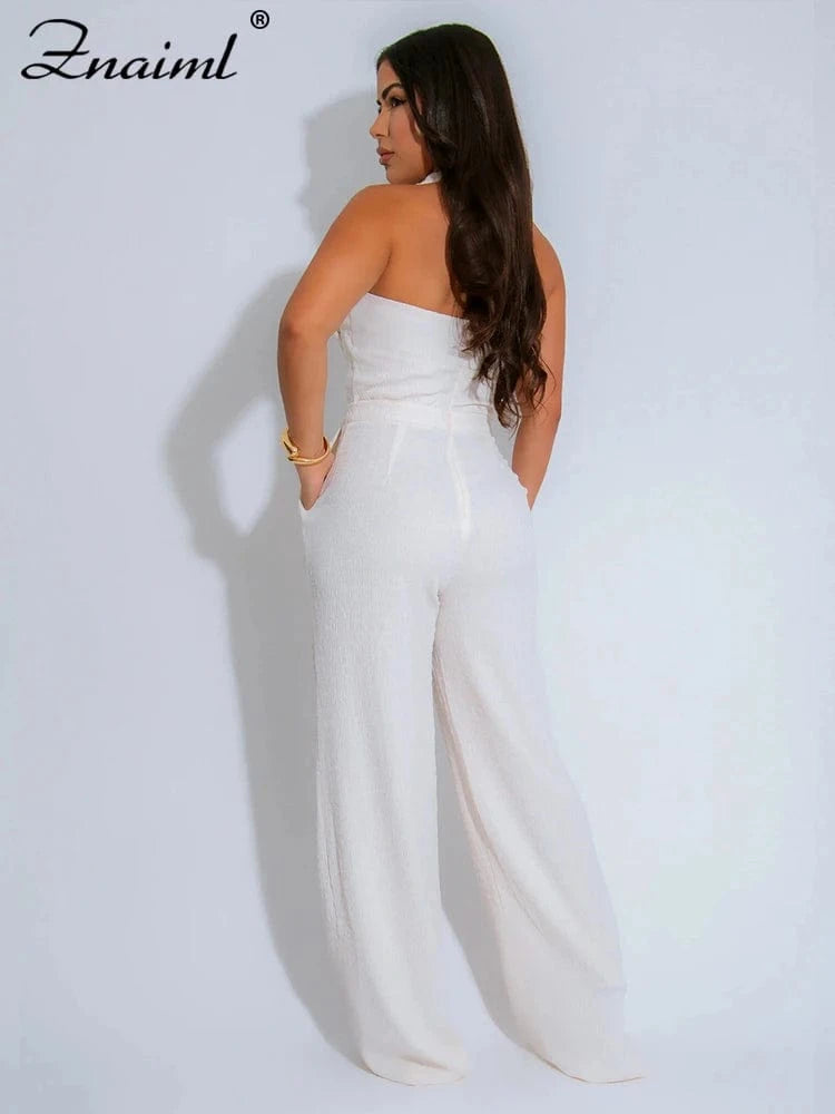 Znaiml Fashion Green Women Jumpsuits Summer Sleeveless Bandage Wide Leg Pants Loose Streetwear One Pieces Rempers Overalls 2025