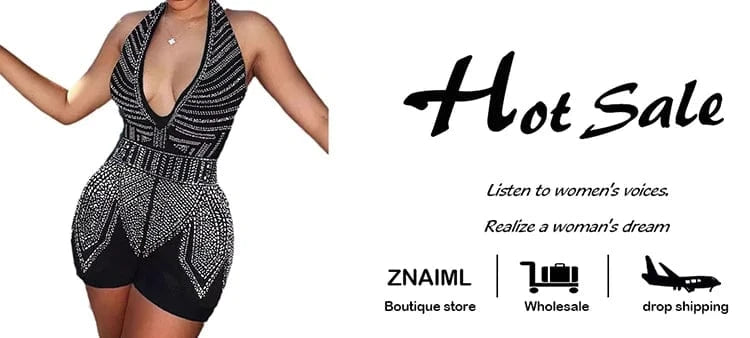 Znaiml Gorgeous Deep V Neck Rhinestone Halter Bandage Playsuits Women Crystal Short Jumpsuits Rompers Night Club Birthday Party
