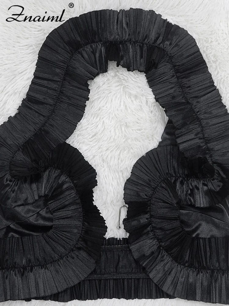 Znaiml Prom Gowns Formal Pleated Two 2 Pieces Women Crop Top and High Slit Skirt Set Ruffles Sexy Night Club Outfits Birthday
