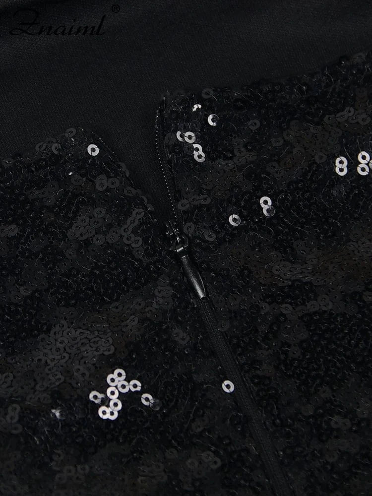 Znaiml Sexy Glitter Black Wedding Short Dress Shiny Sequin Strapless Prom Gown A Line Sweet Night Women Luxury Birthday Dresses