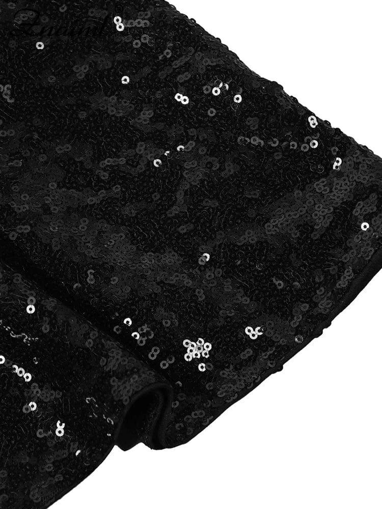 Znaiml Sexy Glitter Black Wedding Short Dress Shiny Sequin Strapless Prom Gown A Line Sweet Night Women Luxury Birthday Dresses