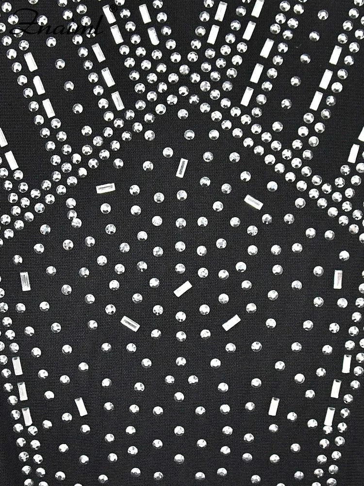 Znaiml Spaghetti Strap Strapless Celebrity Prom Even Midi Dresses for Women Sparkly Crystal Rhinestone Birthday Night Clubwear