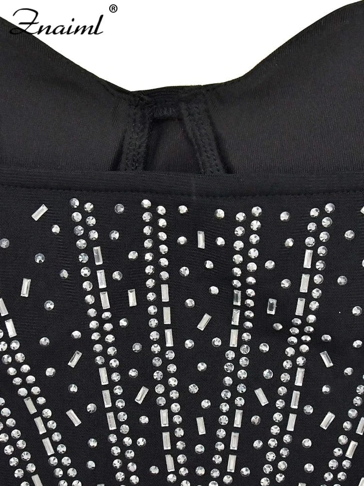 Znaiml Spaghetti Strap Strapless Celebrity Prom Even Midi Dresses for Women Sparkly Crystal Rhinestone Birthday Night Clubwear