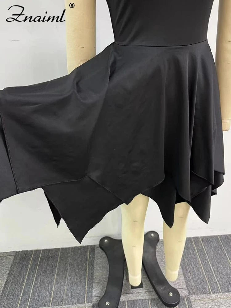 Znaiml Strapless V Backless Birthday Prom Night Evening Ruffle A-Line Mid Dresses Women Sexy Bodycon Sheath Black Vestidos 2025