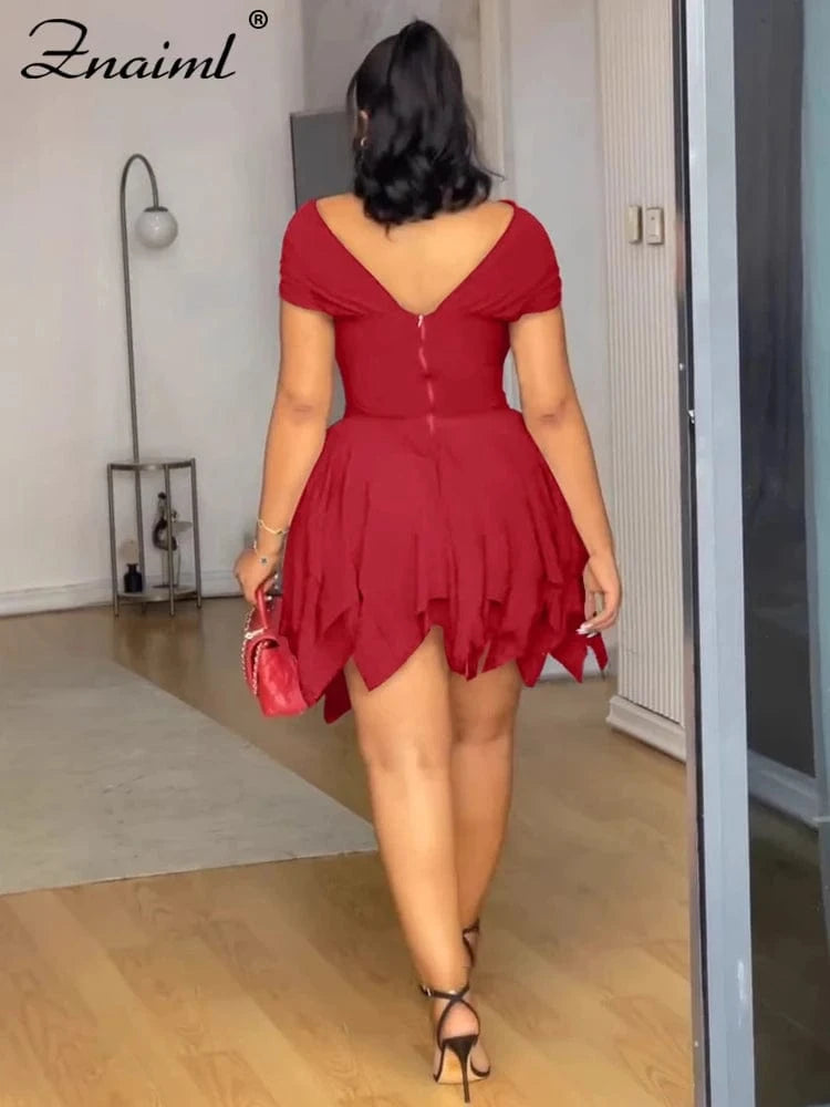 Znaiml Strapless V Backless Birthday Prom Night Evening Ruffle A-Line Mid Dresses Women Sexy Bodycon Sheath Black Vestidos 2025