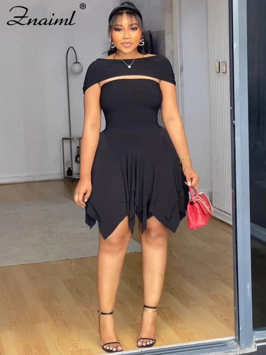 Znaiml Strapless V Backless Birthday Prom Night Evening Ruffle A-Line Mid Dresses Women Sexy Bodycon Sheath Black Vestidos 2025