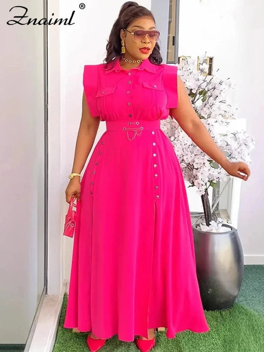 Znaiml Summer Birthday Party Evening 2 Piece Dress Set Women Sleeveless Shirt and Cargo Split Long Skirts Suit Vacation Outfits