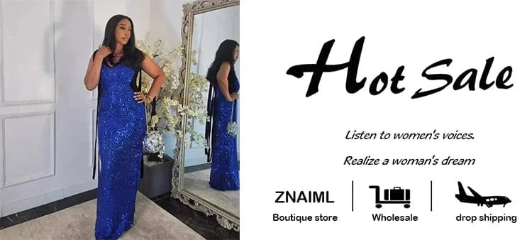 Znaiml Women Elegant Cocktail Prom Long Blue Dress Luxury Sequin Sleeveless Bandage Wedding Gown Evening Formal Party Vestidos