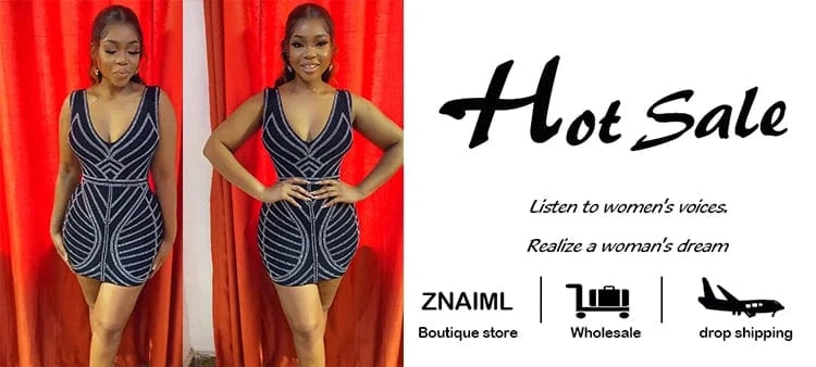 Znaiml Women's Rhinestones V-neck Black Mini Dress Prom Diamonds Sleeveless Slim Sexy Party Night Club Birthday Outfits Vestidos