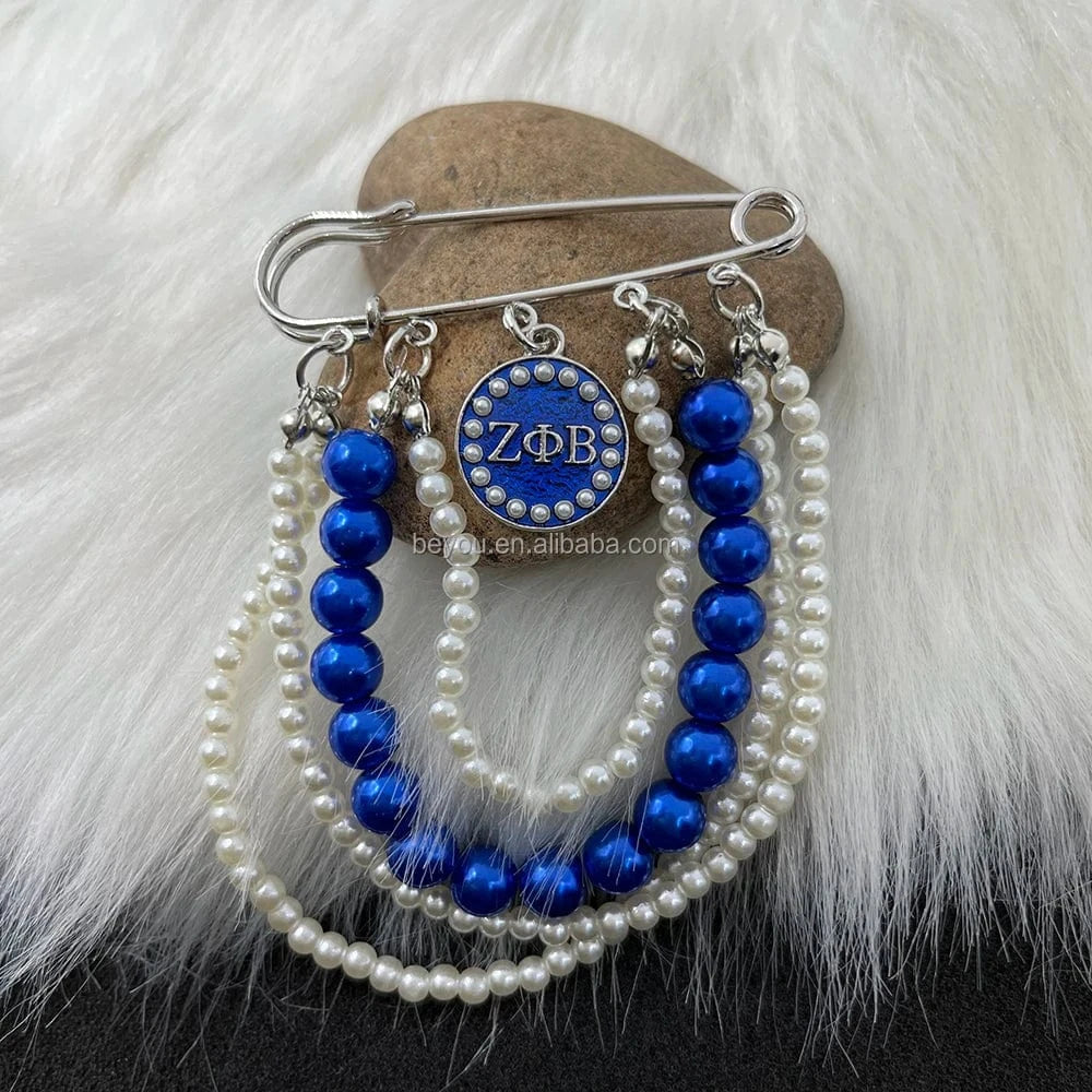ZPB Greek Sisters Club Club Logo Letter Badge Shield Pendant Pearl Rhinestone brooch Women's Jewelry