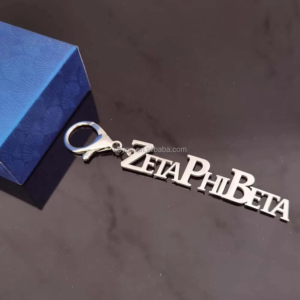 ZPB ZPB Greek Sorority Key Chain White Blue Pearl Stainless Letters Pendant Key Buckles Women's Jewelry Gifts Accessories