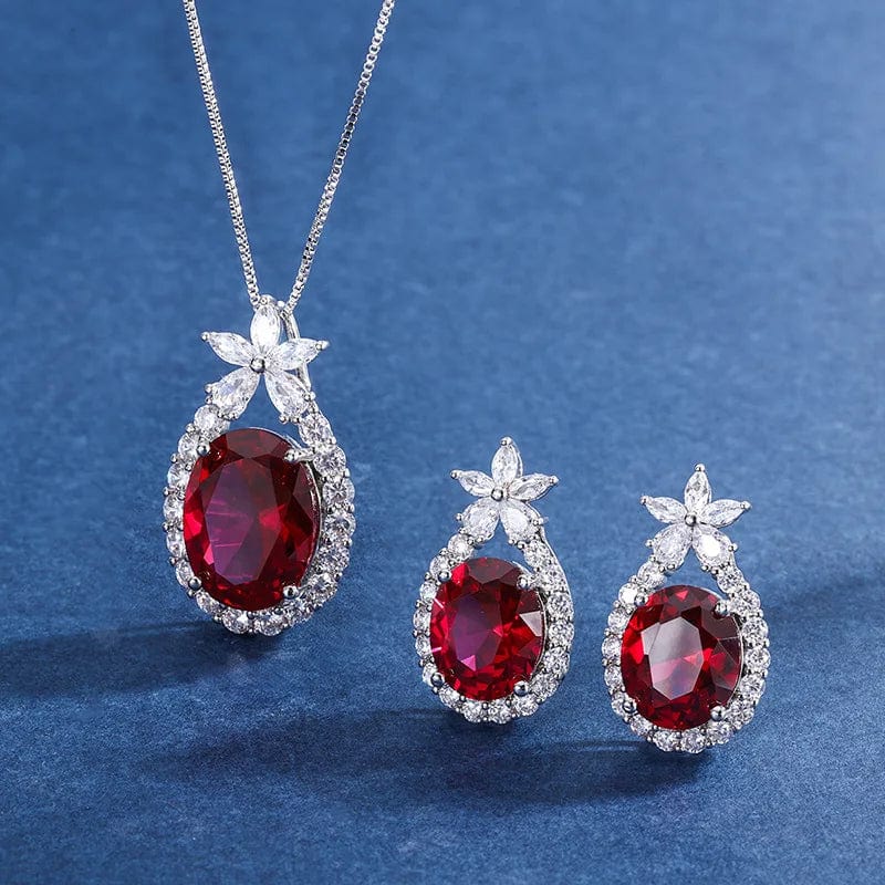 ZS130 RAKOL ZS036 Hot Selling Luxury Lovely Heart Pendant Necklace Red Zirconia Earring Jewelry Valentine's Gift Wedding Sets 2023