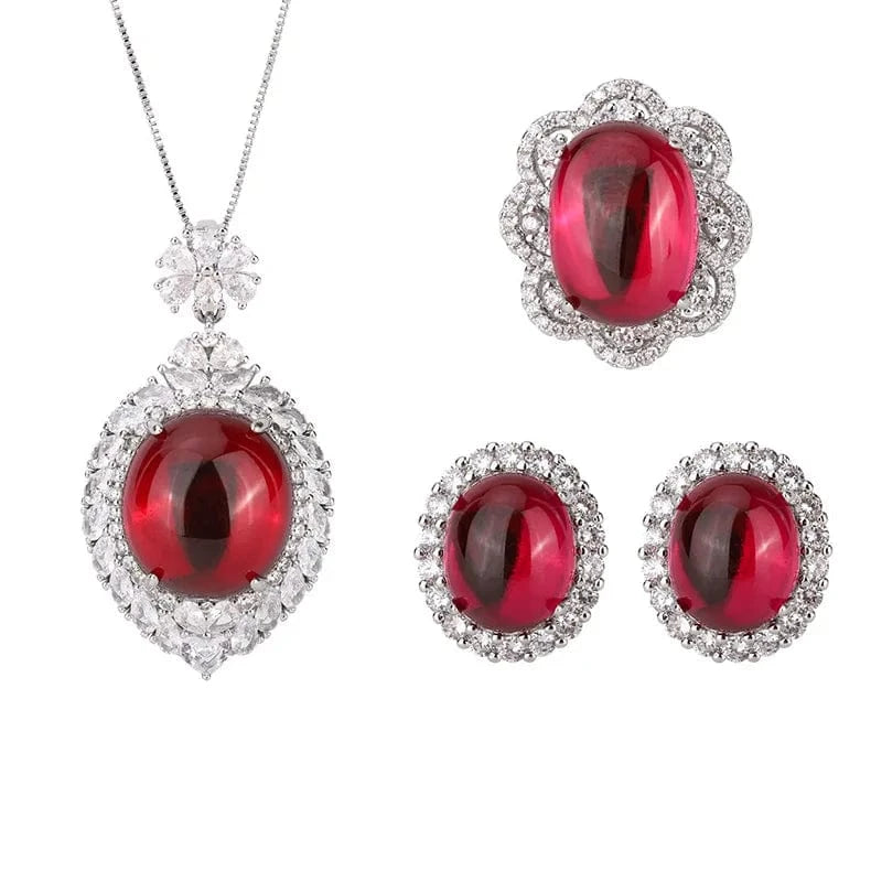 ZS274 RAKOL ZS036 Hot Selling Luxury Lovely Heart Pendant Necklace Red Zirconia Earring Jewelry Valentine's Gift Wedding Sets 2023