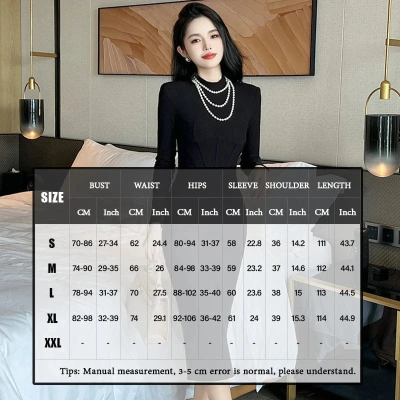 ZYHT 2024 Spring 20237 Autumn Winter Women Clothing Black Elastic Bodycon Casual Dresses Stand Collar Back High Slit Dress