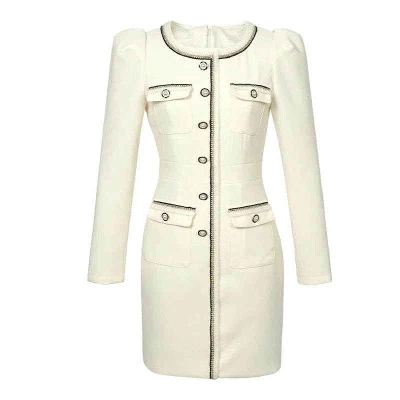 ZYHT 2024 Spring 20719 Winter Single Breasted Tweed Bodycon Mini Dresses Women Long Sleeve Corset Wrap Elegant Dress