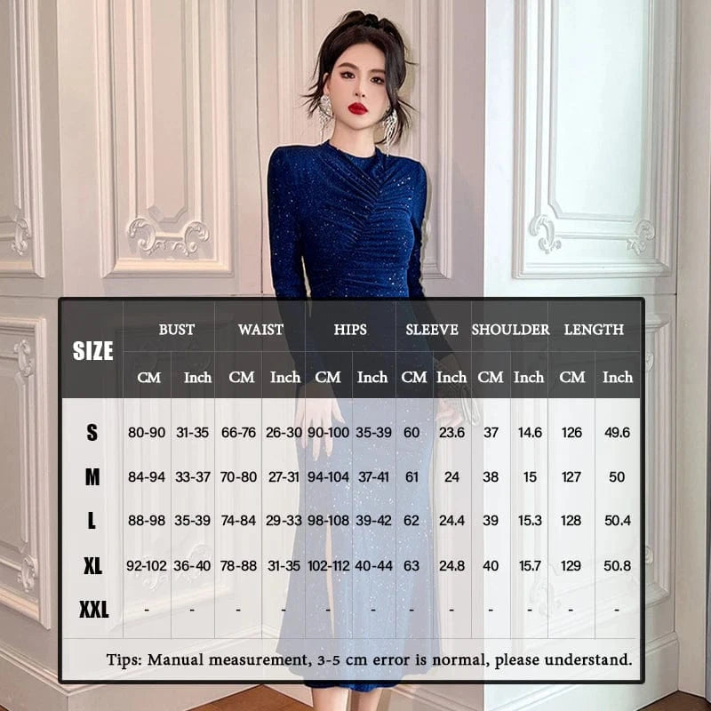 ZYHT 30615 Spring 2024 Custom Design Pleated Sequins Shining Long Mermaid Dress Woman Casual Side Slit Dresses