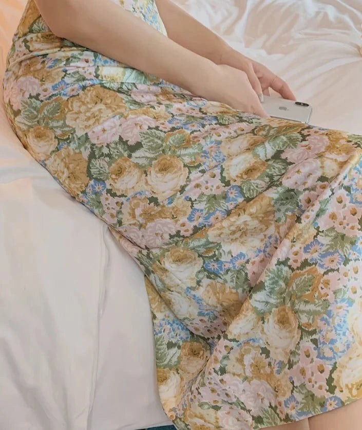 ZYHT 3816 2024 Fashion Ladies Retro Strapless Casual Dresses Women Puff Sleeve Dress Floral Printed Dresses