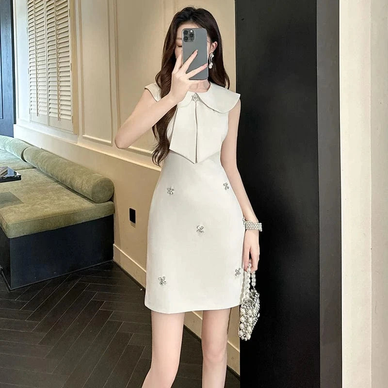 ZYHT 40149 Ladies Clothing Top Quality Rhinestone Bead Summer Sleeveless Outfits for Women Luxury Elegant Dresses