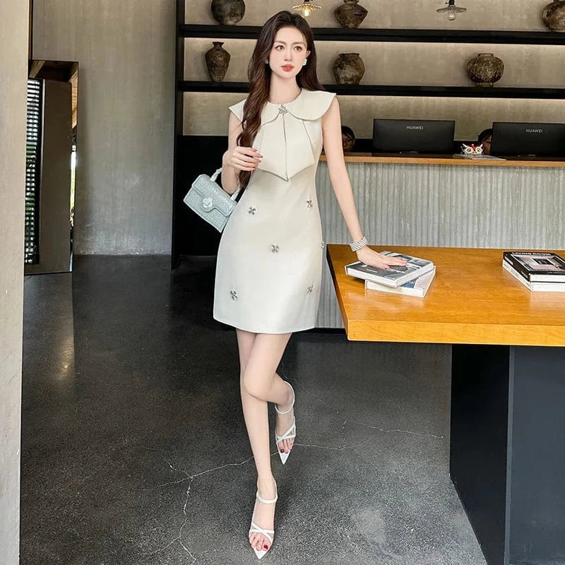 ZYHT 40149 Ladies Clothing Top Quality Rhinestone Bead Summer Sleeveless Outfits for Women Luxury Elegant Dresses