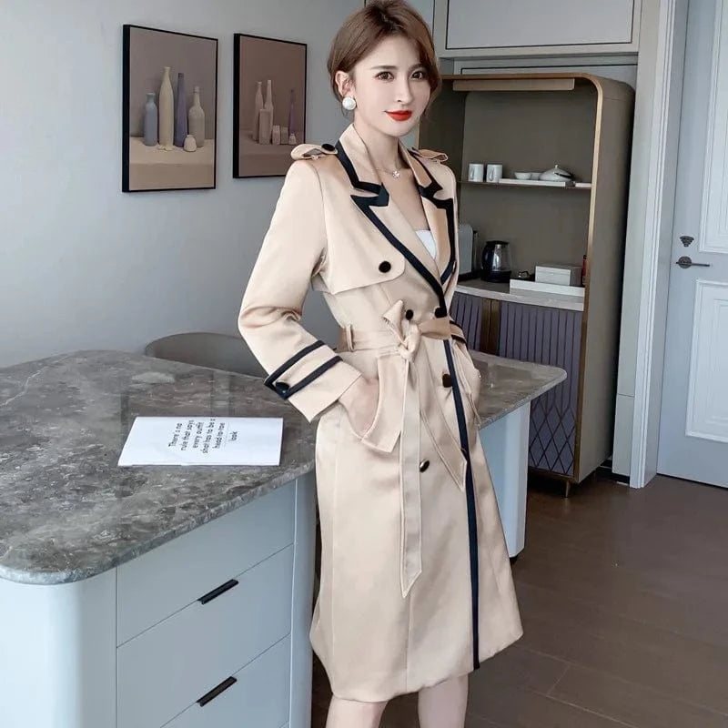 ZYHT 4570 British Style Causal Double Breasted Long Trench Coat Elegant Luxury Brown Women's Winter Jacket Coat with Belt