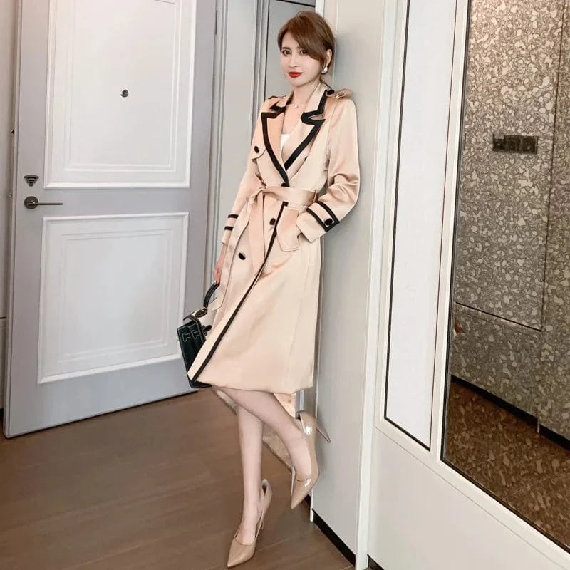 ZYHT 4570 British Style Causal Double Breasted Long Trench Coat Elegant Luxury Brown Women's Winter Jacket Coat with Belt