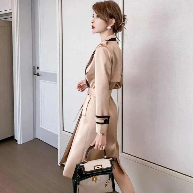 ZYHT 4570 British Style Causal Double Breasted Long Trench Coat Elegant Luxury Brown Women's Winter Jacket Coat with Belt