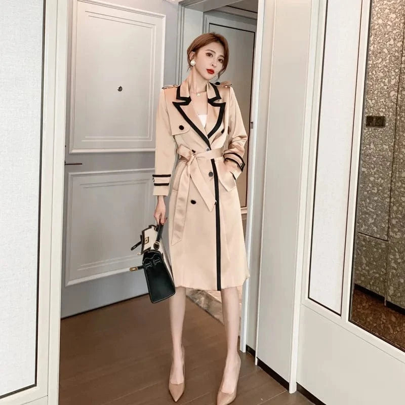 ZYHT 4570 British Style Causal Double Breasted Long Trench Coat Elegant Luxury Brown Women's Winter Jacket Coat with Belt