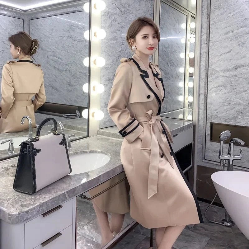 ZYHT 4570 British Style Causal Double Breasted Long Trench Coat Elegant Luxury Brown Women's Winter Jacket Coat with Belt