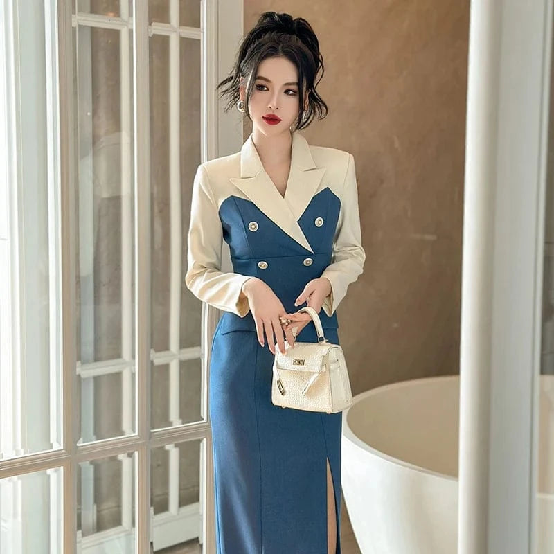 ZYHT 50649 2024 Custom Designer Fashion Long Elegant Clothing Casual Midi Dress Office Outfits Ladies Blazer Dresses for Women