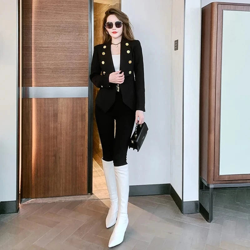 ZYHT 5540 2023 Spring Autumn Winter Woman Clothing New Casual Long Sleeve Lapel Suit Jacket Coat Black Formal Ladies Blazer
