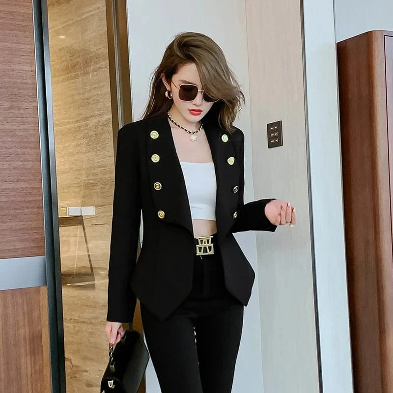 ZYHT 5540 2023 Spring Autumn Winter Woman Clothing New Casual Long Sleeve Lapel Suit Jacket Coat Black Formal Ladies Blazer