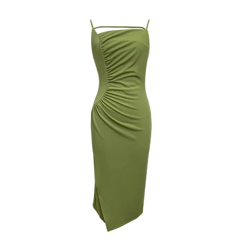 ZYHT 9472 2024 Summer Pure Color Sexy Sleeveless Midi Dress Fashionable Spaghetti Strap Casual Dress for Women