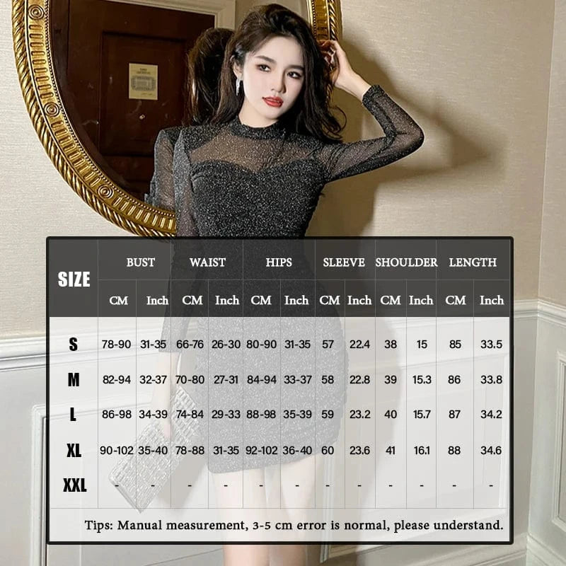 ZYHT 9602 Women Celebrity Evening Night Club Party Mesh Ruffle Dress Stand Collar Perspective Shining Dress