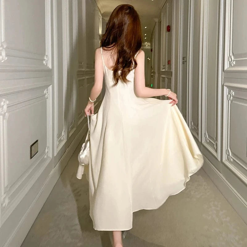 ZYHT 9647 Elegant White Suspend Sun Dresses Women Party Club Wedding Rom A Line Evening Midi Dress