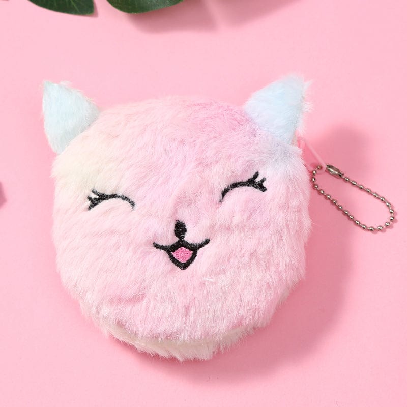 001 Retail Rainbow Rabbit Hair Change Purse Plush Pink Coin Purse For Girls Backpack Pendant